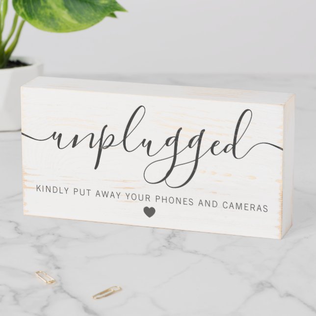 Rustic Unplugged Sign for Wedding, Wood Box (In Situ Horizontal)