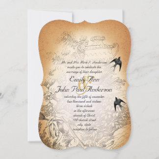 Rustic Urn Floral Vintage Birds Wedding Invitation