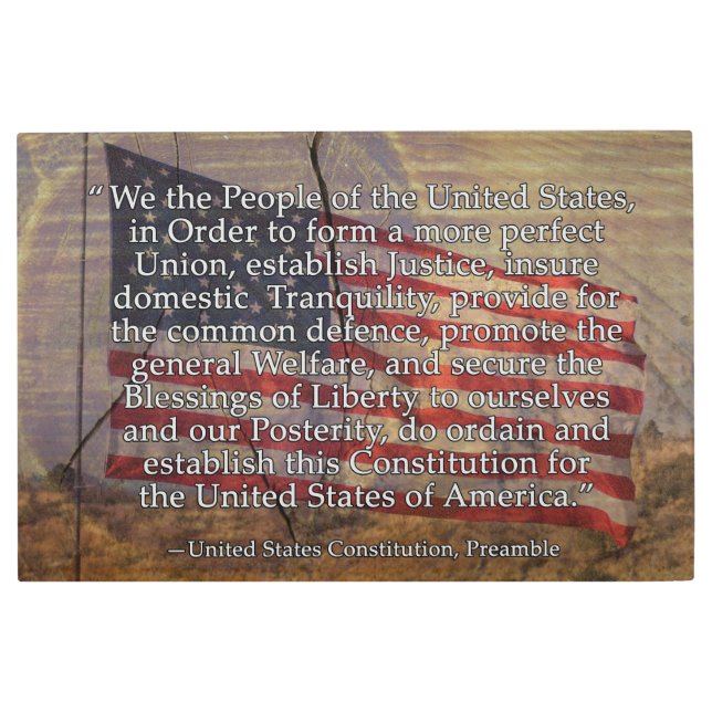 Rustic US Flag American Constitution Preamble  Metal Print (Front)