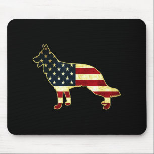 Rustic Us Flag German Shepherd Mouse Pad
