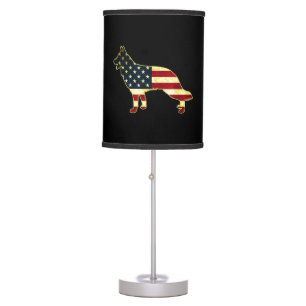 Rustic Us Flag German Shepherd Table Lamp