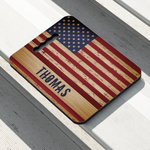 Rustic USA American Flag Stars Stripes Patriotic  Seat Cushion