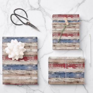 Rustic USA flag patriotic blue and red old wooden Wrapping Paper Sheets