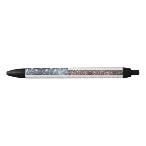 Rustic USA flag red white blue sparkles glitters Black Ink Pen
