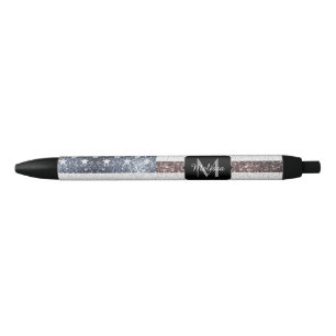 Rustic USA flag red white blue sparkles Monogram Pen