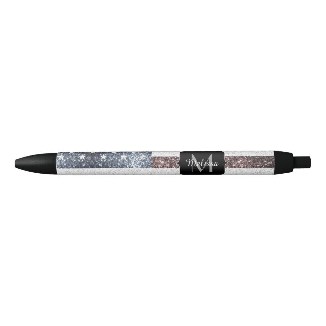 Rustic USA flag red white blue sparkles  Monogram Pen (Front)