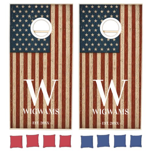 Rustic USA Monogram Cornhole Set