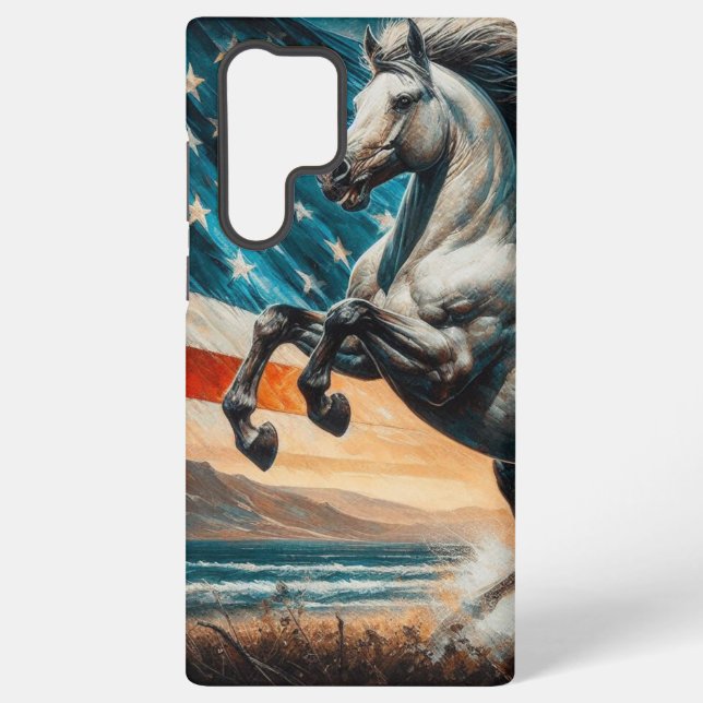Rustic, USA white stallion  Samsung Galaxy Case (Back)