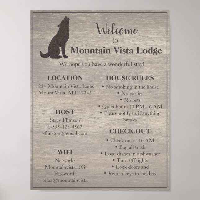 Rustic Vacation Rental Welcome Poster (Front)