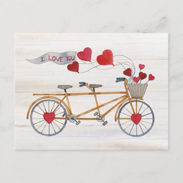 Rustic Valentine Bicycle Built For Two Postcard (Front)