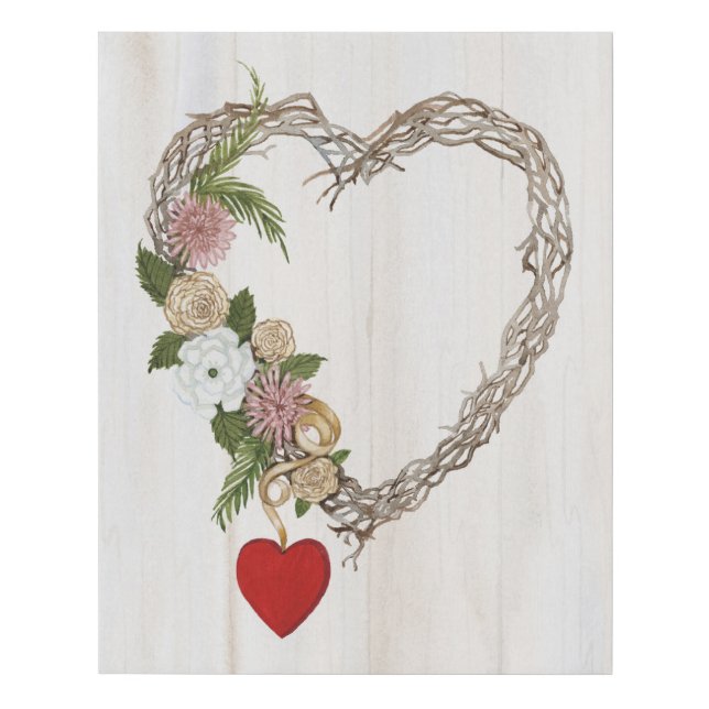 Rustic Valentine Heart Wreath I Faux Canvas Print (Front)