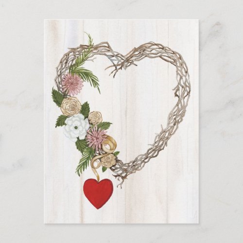 Rustic Valentine Heart Wreath I Postcard