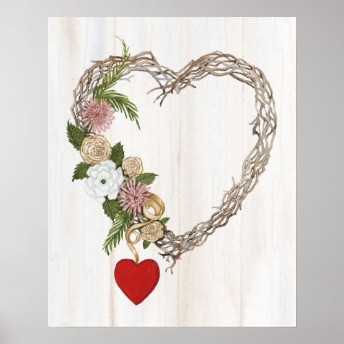 Rustic Valentine Heart Wreath I Poster