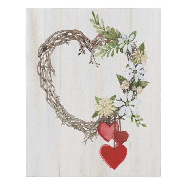 Rustic Valentine Heart Wreath II Faux Canvas Print (Front)