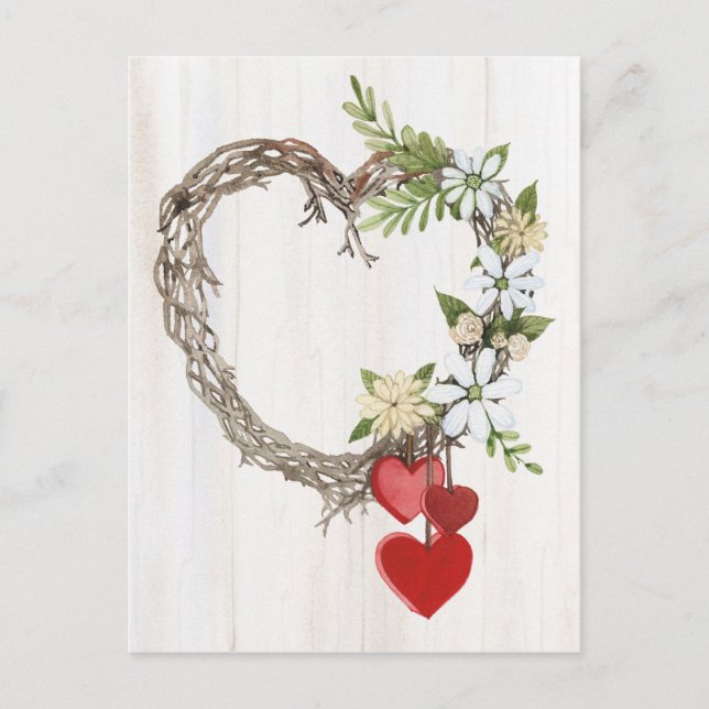 Rustic Valentine Heart Wreath II Postcard (Front)