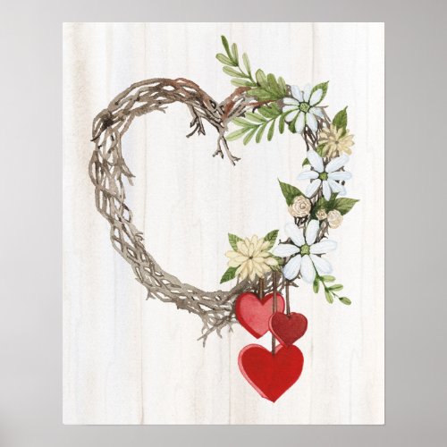 Rustic Valentine Heart Wreath II Poster