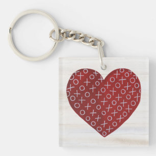 Rustic Valentine Hugs & Kisses Heart Keychain