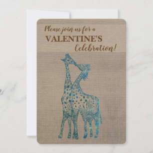 Rustic Valentine Invitation Giraffes Kissing