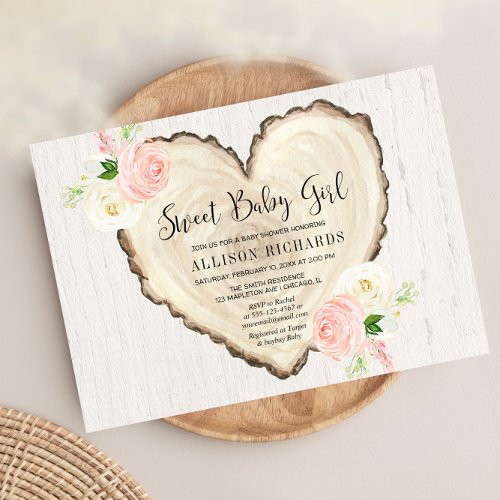 Rustic Valentines Day pink floral girl baby shower Invitation