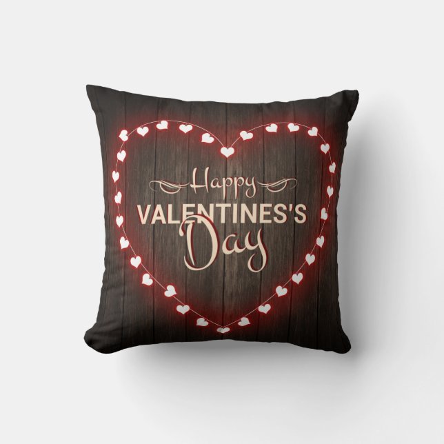 Rustic Valentines Day Shinning Heart Wooden Design Throw Pillow (Front)