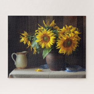 Rustic Vase of Sunflowers Floral Jigsaw Puzzle