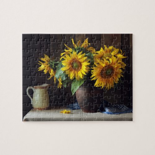 Rustic Vase of Sunflowers  Floral Jigsaw Puzzle