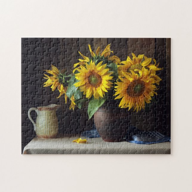 Rustic Vase of Sunflowers | Floral Jigsaw Puzzle (Horizontal)