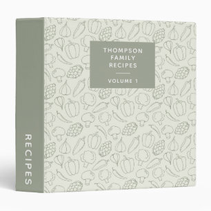 Rustic Vegetable Sage Green Custom Family Recipe  3 Ring Binder