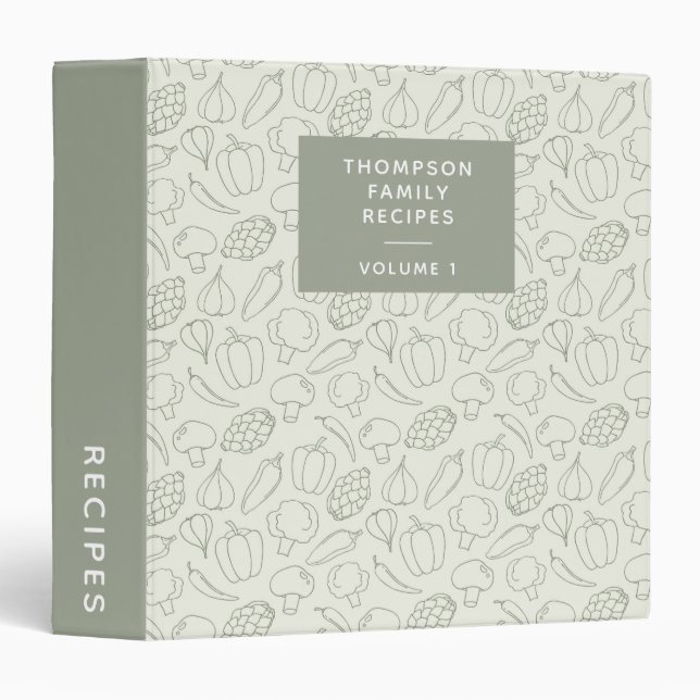 Rustic Vegetable Sage Green Custom Family Recipe  3 Ring Binder (Front/Spine)
