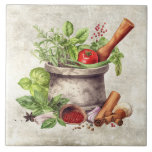 Rustic Vegetables Herbs Faux Texture Kitchen Ceramic Tile<br><div class="desc">Rustic faux texture background with drying herbs & vegetables in a marble urn.  A variety if spices are also in this farmhouse design.  A vintage country look.  Perfect for your country French or cottage farmhouse home.</div>