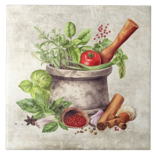 Rustic Vegetables Herbs Faux Texture Kitchen Ceramic Tile