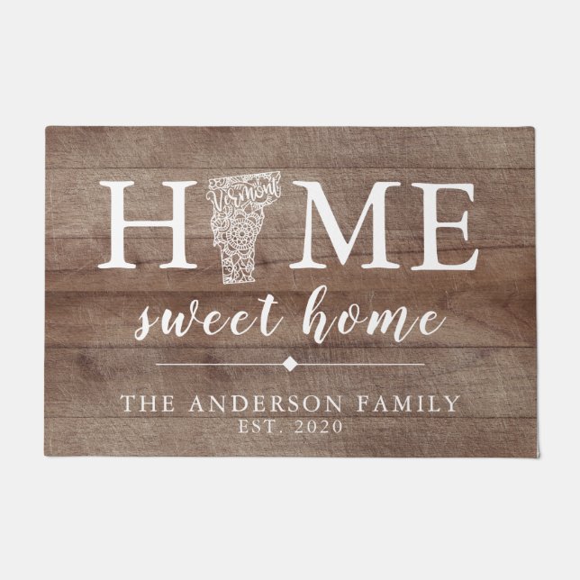 Rustic VERMONT Personalized State Doormat (Front)