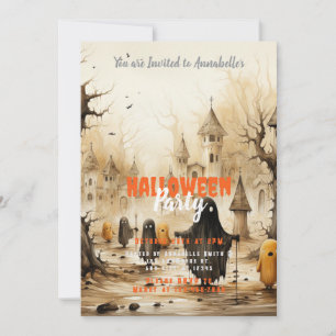 Rustic Village Ghosts Bats Halloween Party Invitation