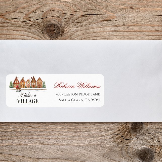 Rustic Village Houses Winter Baby Shower Address Label (Creator Uploaded)