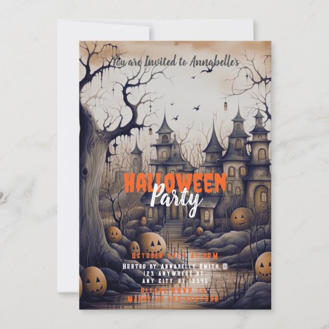 Rustic Village Jack-O' Lanterns Halloween Party Invitation (Front)