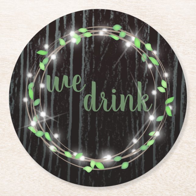 Rustic Vine & Lights Round Paper Coaster (Front)