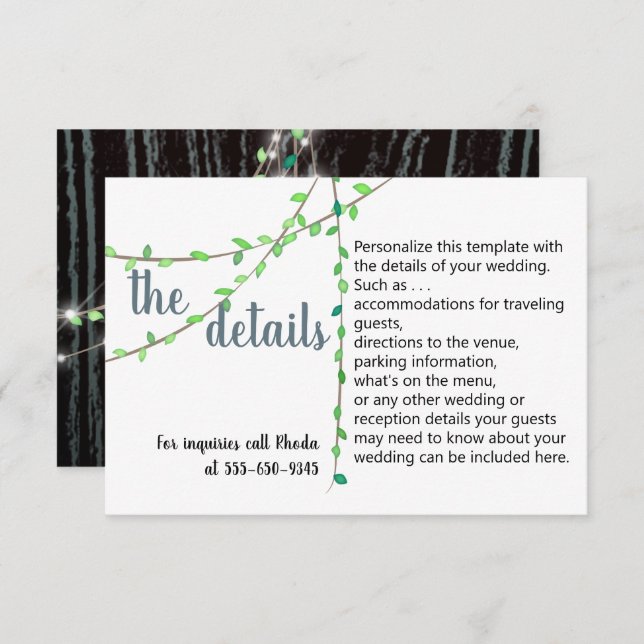 Rustic Vine & Lights Wedding Details Card (Front/Back)
