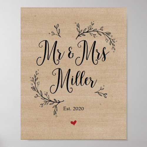 Rustic Vines Mr and Mrs Miller sign