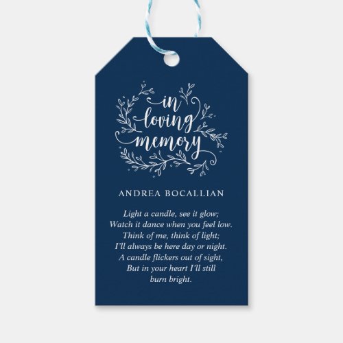 Rustic Vines Navy Blue Funeral Memorial Service Gift Tags