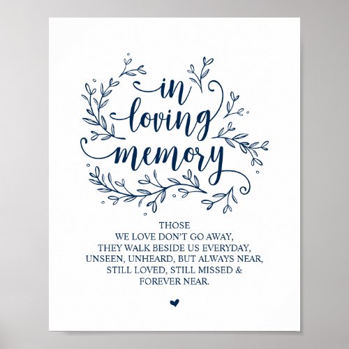 Rustic Vines Navy Blue In Loving Memory Poster