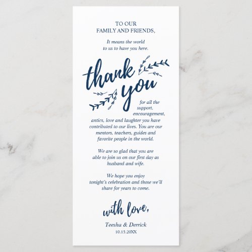 Rustic Vines Navy Place Setting Thank You Card