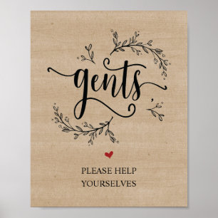 Rustic Vines Wedding bathroom - gents sign
