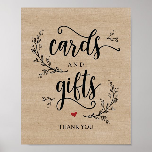 Rustic Vines Wedding Cards and Gifts Sign Poster (Front)