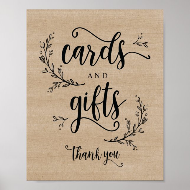 Rustic Vines Wedding Cards and Gifts Sign Poster (Front)