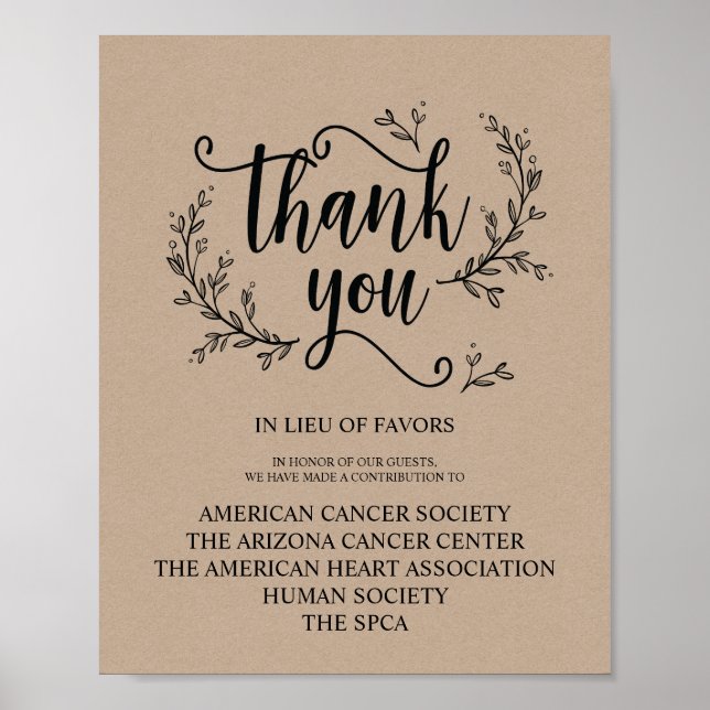 Rustic Vines Wedding donation or contribution sign (Front)