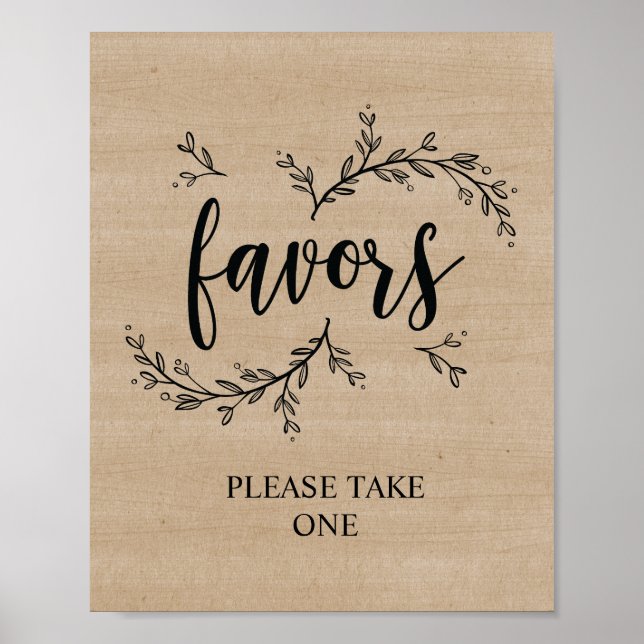 Rustic Vines Wedding favors sign (Front)