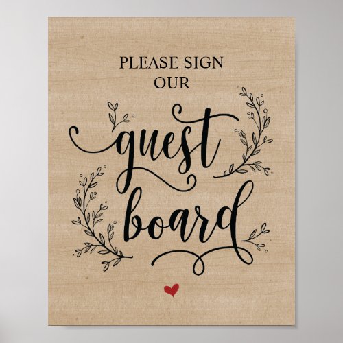 Rustic Vines Wedding Guest Board sign