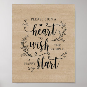 Rustic Vines Wedding Guest Book heart sign poster