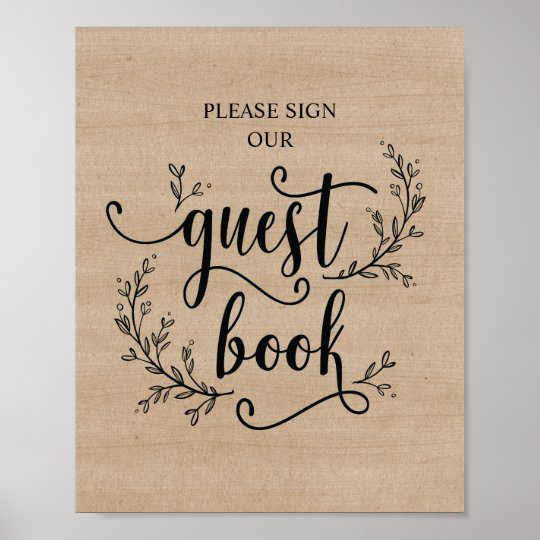 Rustic Vines Wedding Guest Book sign poster