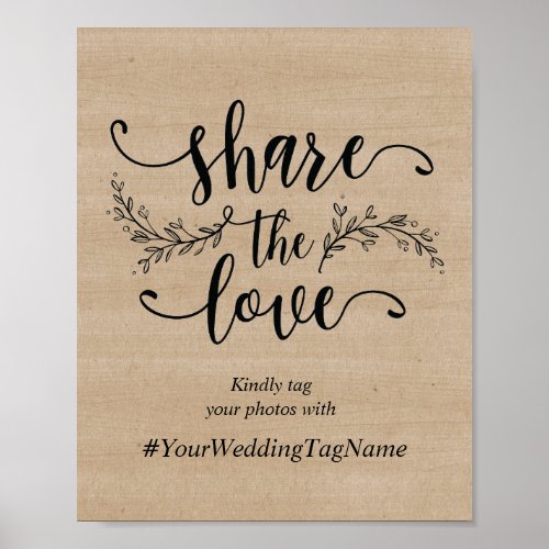 Rustic Vines Wedding Hashtag Sign Poster